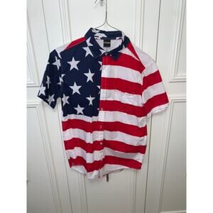 Fifth Sun Men's Medium American Flag Graphic Print‎ Button-Up Shirt